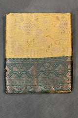 Prabhashri Mustard Floral Soft Silk Designer Saree with Contrast Border and Blouse