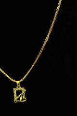 Gold-Tone Geometric Chain Necklace with Studded Frame and Heart Charm for Women