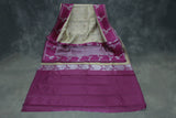 Beige & Purple Kubera Pattu Silk Saree with Zari Border and Matching Blouse