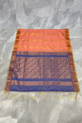Peach Korvai Soft Silk Saree with Gold Zari Buttas and Traditional Floral Border with Blouse