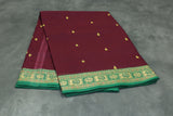 Dark Purple Poly Cotton Butta Saree with Green Thread Border Saree JCS Fashions