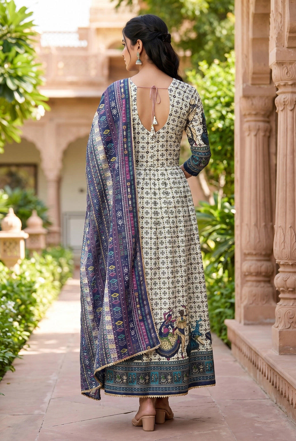 Navy Blue Designer Navratri Chaniya Choli with Folk Border and Flared Lehenga Skirt for Festive Wear