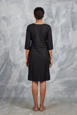 Black Two-Tone Dyed Round Neck Kurti with 3/4 Sleeves and Front Button Detail