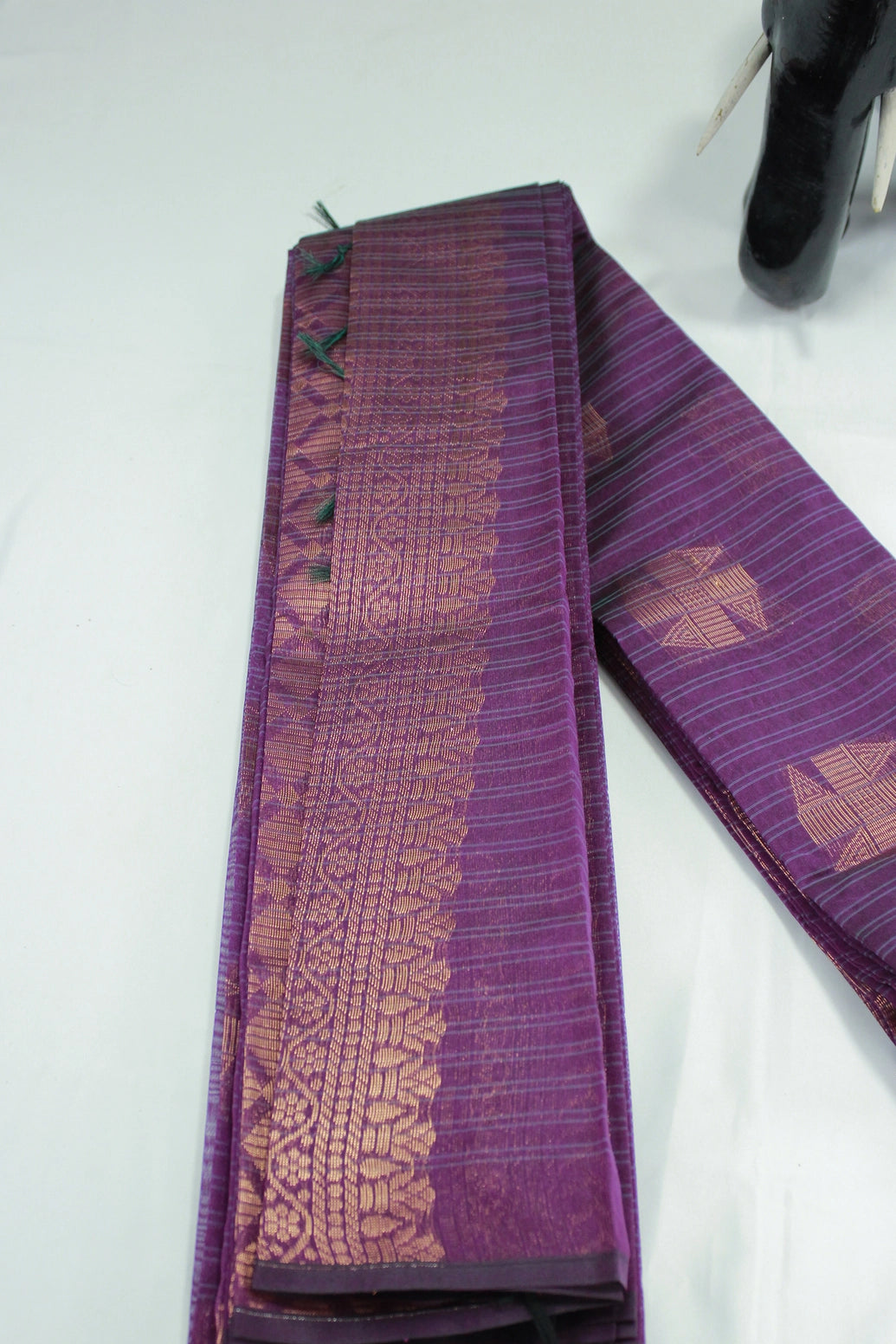 Violet Silk Cotton Saree with Zari Border and Self Texture, Blouse Included