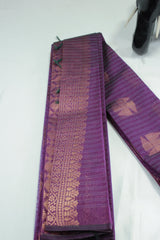Violet Silk Cotton Saree with Zari Border and Self Texture, Blouse Included