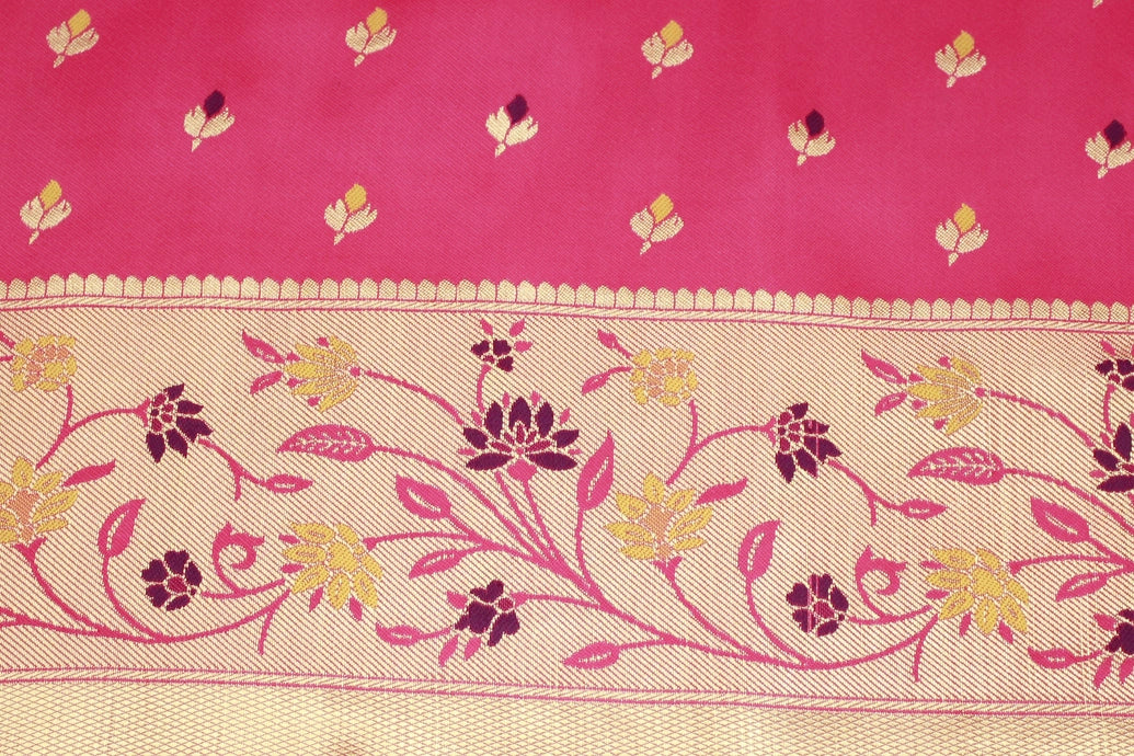 Orange Kamal Paithani Silk Saree with Floral Buttis and Design Pallu Border with Blouse