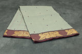Beige Poly Cotton Butta Saree with Maroon Threaded Gold-Tone Motif Border - Traditional Ethnic Wear Saree JCS Fashions