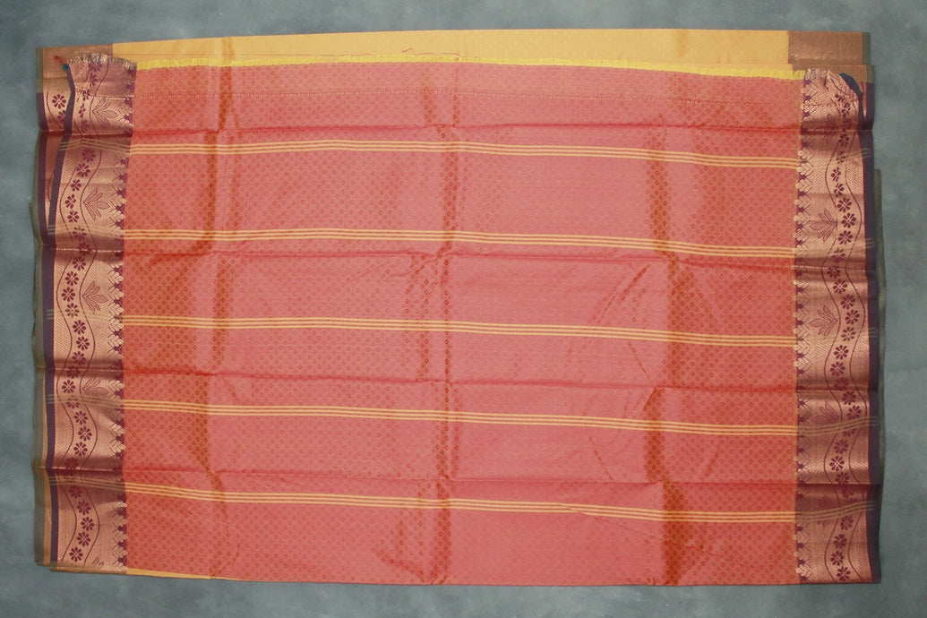 Yellow Emboss Silk Saree with Beautiful Border and Semi Silk Look