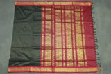 Black Kalyani Cotton Saree with Zari Checked and Peacock Border, Includes Blouse