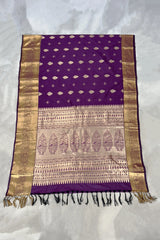 Purple Pure Silk Saree with Heavy Pallu and Traditional Border with Blouse Piece