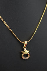 Gold-Tone Textured Chain Necklace with Pendant Charm for Women (Fashion Jewellery)