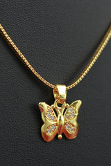 Gold-tone Textured Chain Necklace with Butterfly Pendant, Jeweled Finish for Traditional and Festive Wear