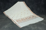 Pure Kerala Cotton Saree with Copper Zari Peacock Embroidery - White