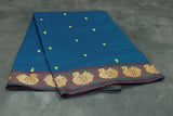 Rama Blue Poly Cotton Butta Saree with Gold-Colour Swan Thread Border - Traditional Indian Saree Saree JCS Fashions