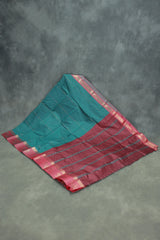 Forest Green Embossed Semi Silk Saree with Floral Design Satin Border and Blouse