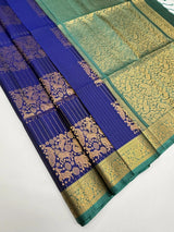 Navy Blue Soft Silk Saree with Jacquard Border and Gold-Tone Motifs