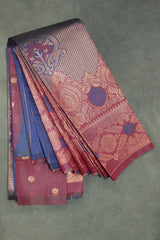 Navy Blue Kubera Pattu Silk Saree with Traditional Border and Blouse Piece | Semi Silk