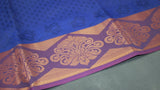 Navy Blue Emboss Silk Saree with Semi Silk Border and Floral Geometric Design