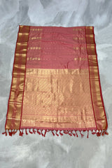 Peach Pure Silk Saree with Heavy Pallu and Gold Border, Silk Mark Certificate, with Blouse Piece