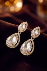 White Oval Drop Earrings with Crystal Halo Stones and Sparkling Rhinestones for Festive Wear