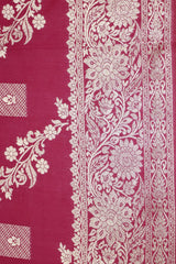 Pink Banarasi Soft Silk Zari Saree with Floral Motifs and Detailed Border, Tassels, Blouse Included