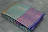 Teal Bridal Kubera Pattu Style Cotton Saree with Full Zari Work and Contrast Purple Woven Border Saree JCS Fashions