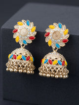 Silver Oxidized Multicolor Stone Jhumka Earrings with Stud Top and Dangler Beads