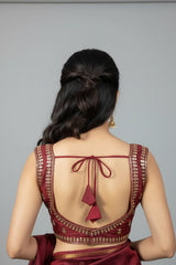 Maroon Sequin Floral Padded Ready Stitched Sleeveless Blouse with Back Tie and Embellished Finish