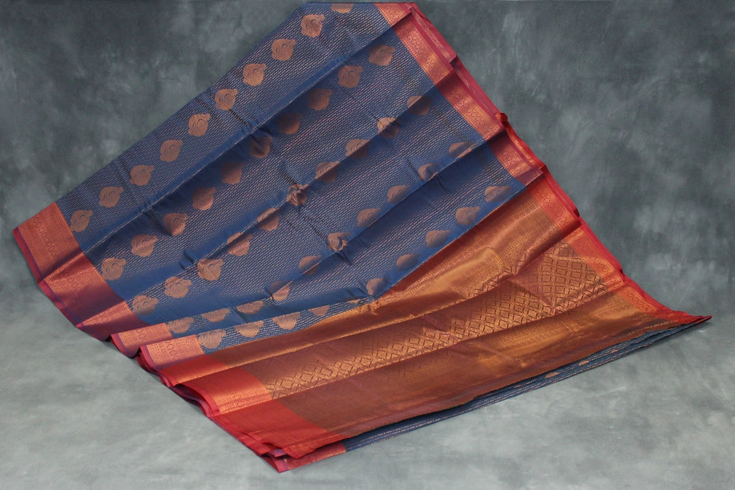 Navy Blue Bridal Pattu Saree with Full Body Zari Work and Traditional Border, Semi Silk