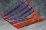 Navy Blue Bridal Pattu Saree with Full Body Zari Work and Traditional Border, Semi Silk