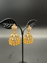 Antique Gold Floral Kundan Jhumka Earrings with Champagne Stones Jewelry JCS Fashions