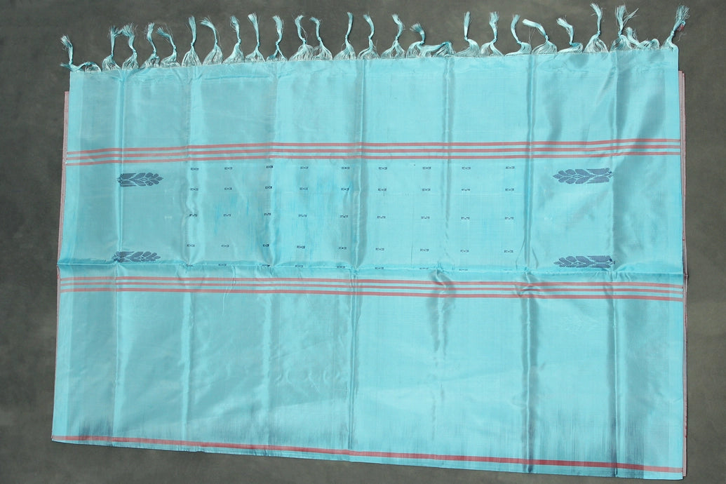 Light Blue Vaazhai Naar (Banana Pith) Borderless Saree with Subtle Butta Motifs for Traditional Wear