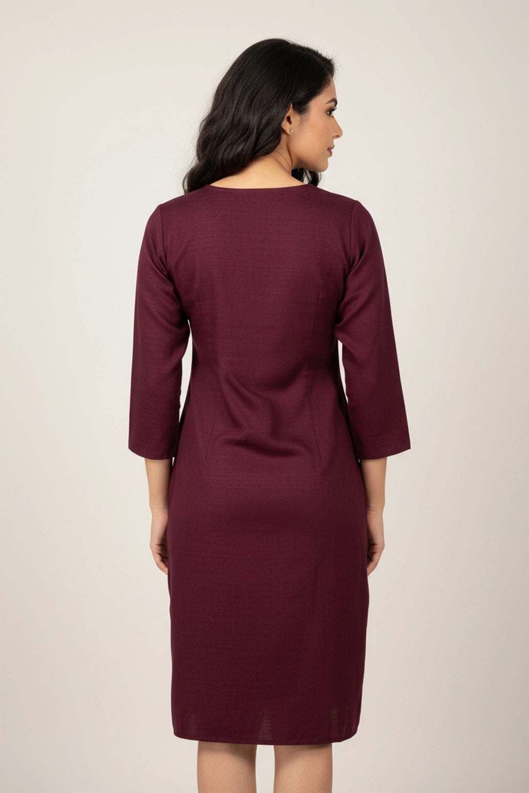 Wine Cotton Kurti with Vertical Diamond-Pattern Embellishment, Round Neck and 3/4 Sleeves