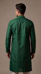 Men's Bottle Green Self-Textured Royal Look Kurta by Pareek, D.No B1280