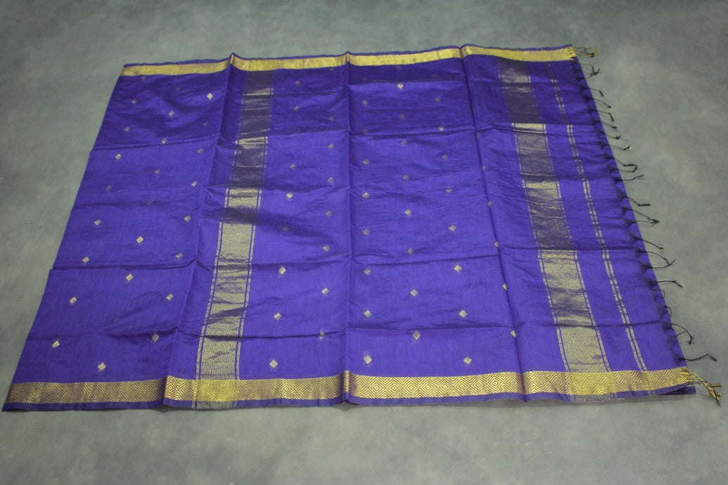 Violet Silk Cotton Saree with Zari Border and All-Over Butta Pattern, Nayanthara Style, Comes with Blouse