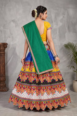 Designer Navratri Chaniya Choli Set with Kutchi Mirror Work and Bandhani Lehenga, Green Multi-Color Festive Wear