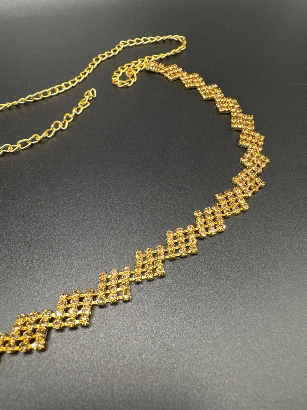 Gold-Tone Zigzag Crystal-Studded Hip Chain - Adjustable Waist Belt for Ethnic Wear Jewelry JCS Fashions