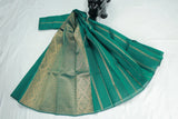 Green Silk Cotton Saree with Zari Border and Running Blouse
