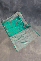 Jungle Green Marathi Tadka Soft Silk Saree with Zari Pallu and Floral Weaving for Women