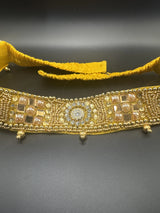 Gold-Tone Embellished Hip Belt with Mirror Accents and Bead Detailing for Sarees and Ethnic Wear Jewelry JCS Fashions