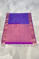 Royal Blue Korvai Soft Silk Border Saree with Gold Zari Buttas and Traditional Floral Border