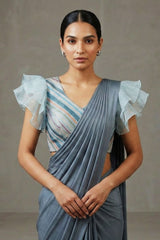 Gray Designer Fully Stitched Blouse - Modern Fusion - AI Model Photo 3