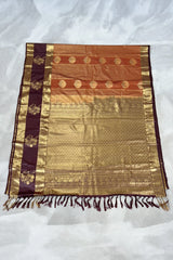 Brown Pure Silk Saree with Heavy Pallu and Border, Silk Mark, with Blouse