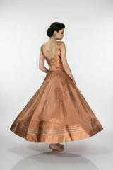 Peach Silk Lehenga with Silver Stripe Border and Sleeveless High-Neck Blouse