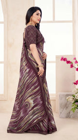 Purple Georgette Saree with Jasmin Zomato Print, Full Siroiski Work, Striped Pattern and Floral Border