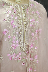 Peach Organza Khatli Work Kurti with Roman Silk Salwar and Border Dupatta – 3 Piece Salwar Set
