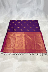 Purple Korvai Soft Silk Border Saree with Gold Zari Buttas and Floral Traditional Border