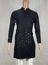 Black Lakhnavi Kurta for Men with Sequins Detail | Traditional Ethnic Kurta for Festive Wear