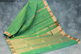 Green Silk Cotton Saree with Beautiful Zari Border and Blouse Piece, Traditional Woven Design