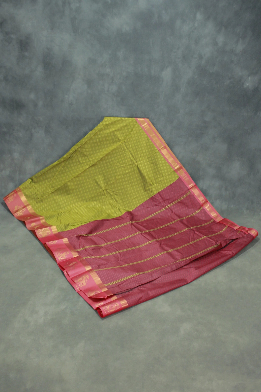 Mehendi Green Emboss Silk Saree with Floral Motifs & Satin Border, Comes with Blouse